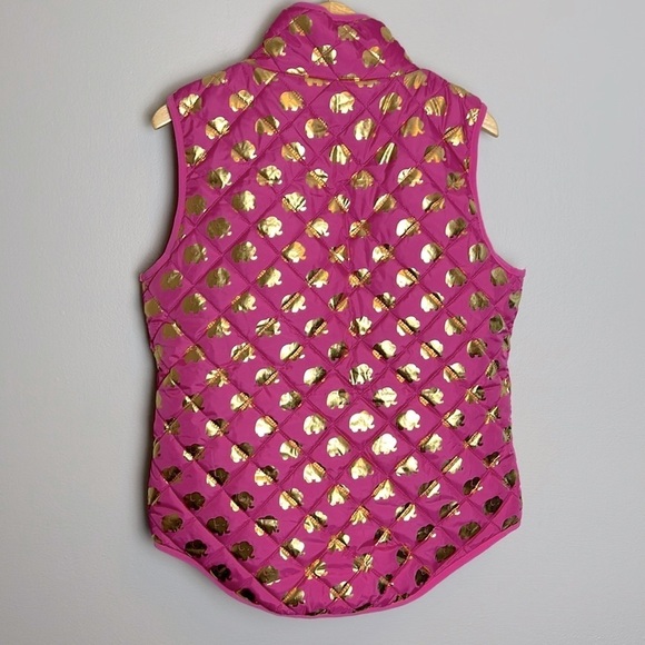 SIMPLY SOUTHERN Puffer Vest Elephant Print Preppy Colligiate Large Gold Pink - Picture 2 of 9